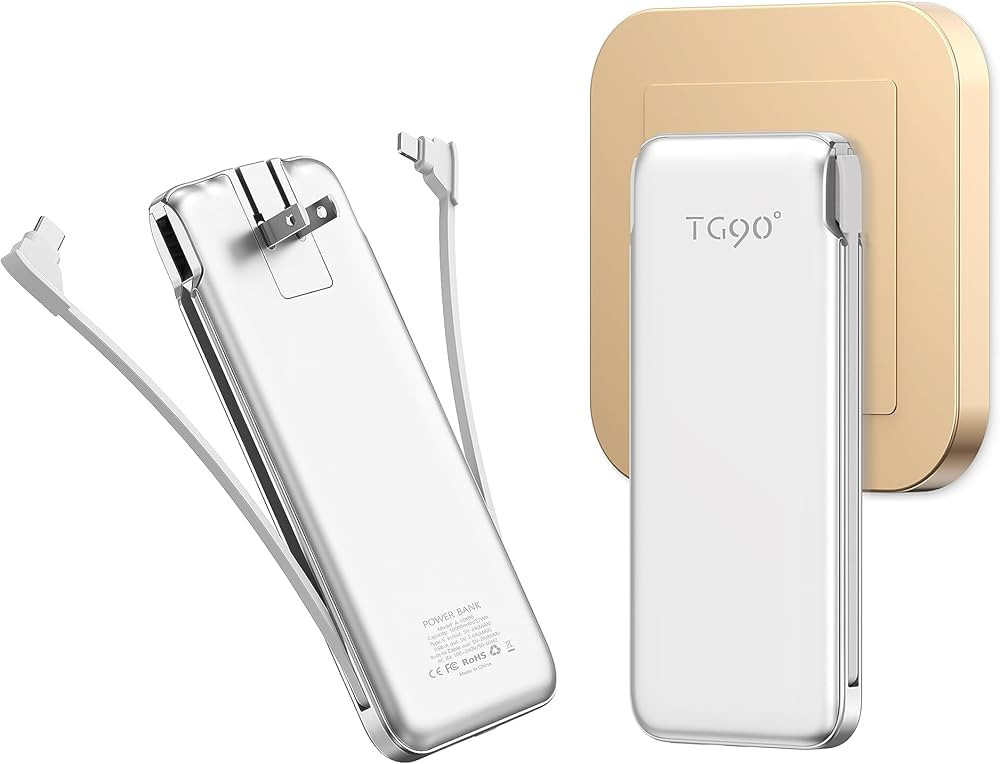 TG90° 10000mah Portable Charger with Built in AC Wall Plug, Slim Power Bank with Built in Cables... | Amazon (US)
