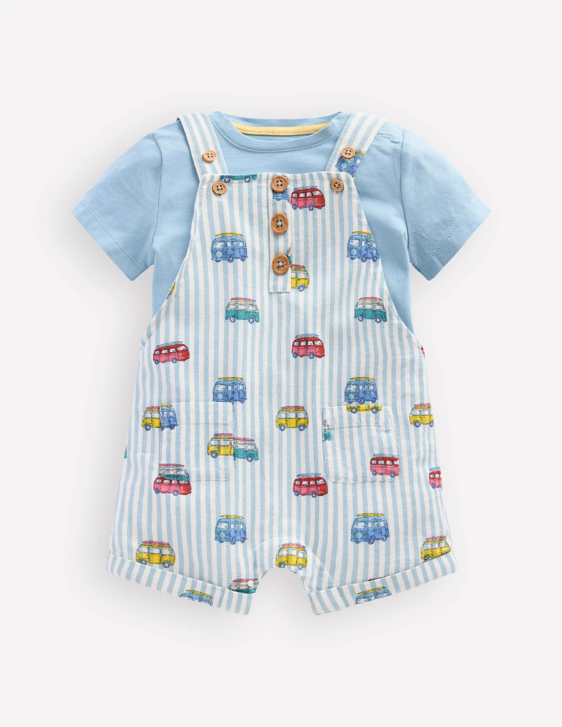 Short Woven Overalls Set-Silver Lake Blue Camper Vans | Boden (US)