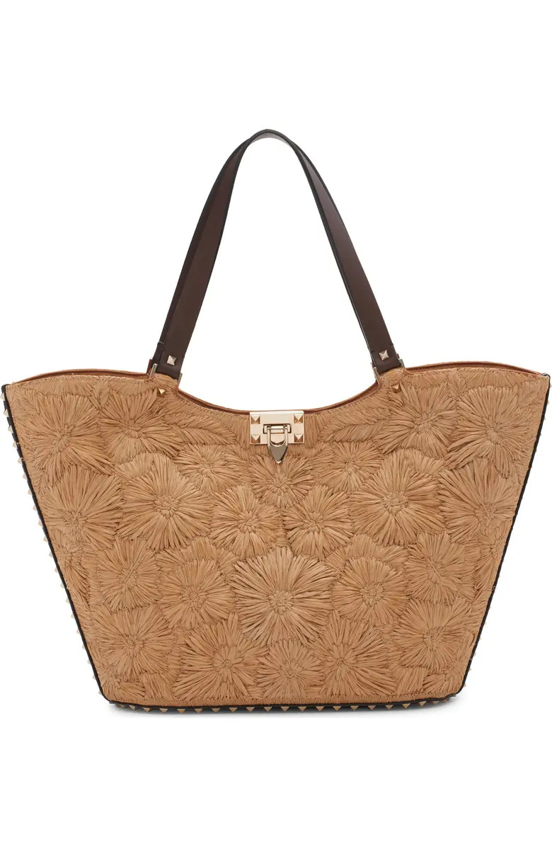 Rockstud Garden Embroidered Raffia Tote | Nordstrom