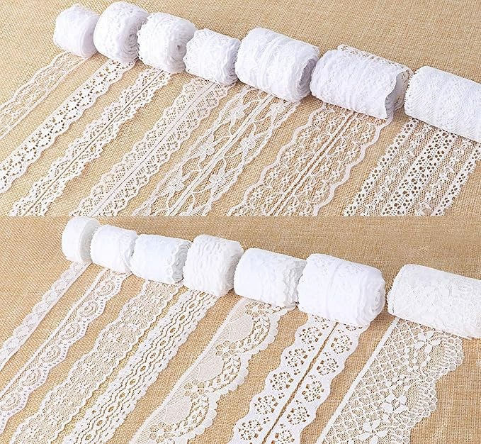 Agoer 14 Rolls 46 Yards White Lace Ribbon 0.6 to 2.1 inch Vintage Lace Trims, Ribbon Lace Decorat... | Amazon (UK)