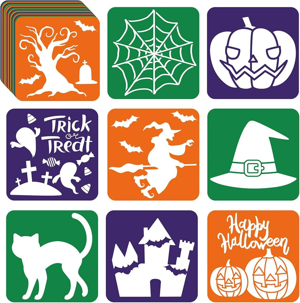 36pcs Halloween Drawing Stencils for Kids 8 Inch Pumpkins Sidewalk Chalk Stencils Painting Large ... | Amazon (US)