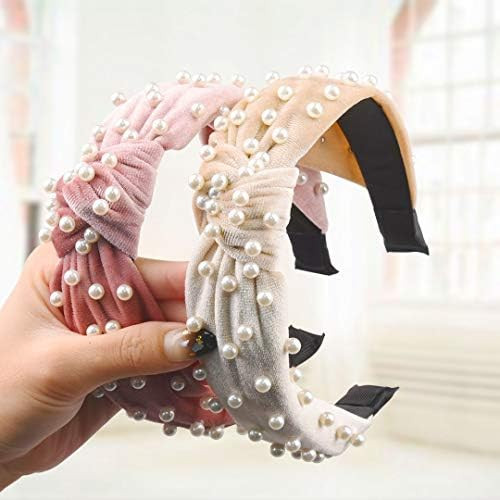 Allucho 4 Pack Velvet Wide Headbands Knot Turban Hairband Vintage Head wrap with Faux Pearl Elast... | Amazon (US)