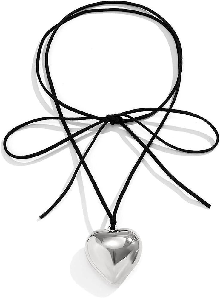 Mullike Chunky Puffy Heart Choker Necklace for Women Big Glass Heart Pendant Necklace With Elegan... | Amazon (US)