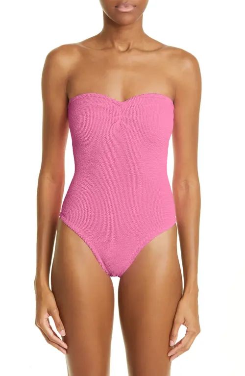 Hunza G Brooke One-Piece Strapless Swimsuit in Bubblegum at Nordstrom | Nordstrom