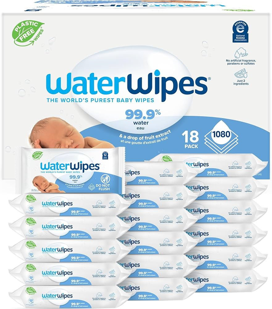 WaterWipes Plastic-Free Original Baby Wipes, 99.9% Water Based Wipes, Unscented & Hypoallergenic ... | Amazon (US)