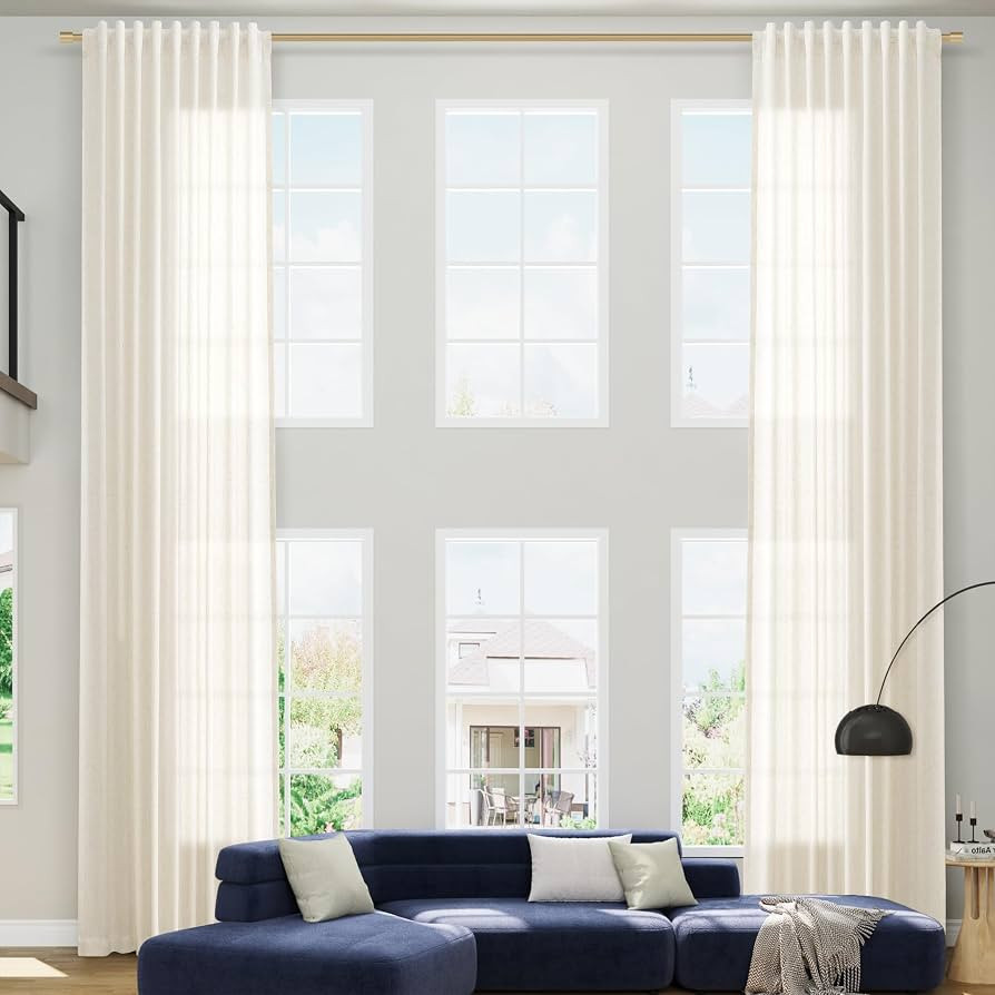 Nanspring Extra Long Linen Curtains 168 Inch Length Cream 2 Panels Set | Amazon (US)
