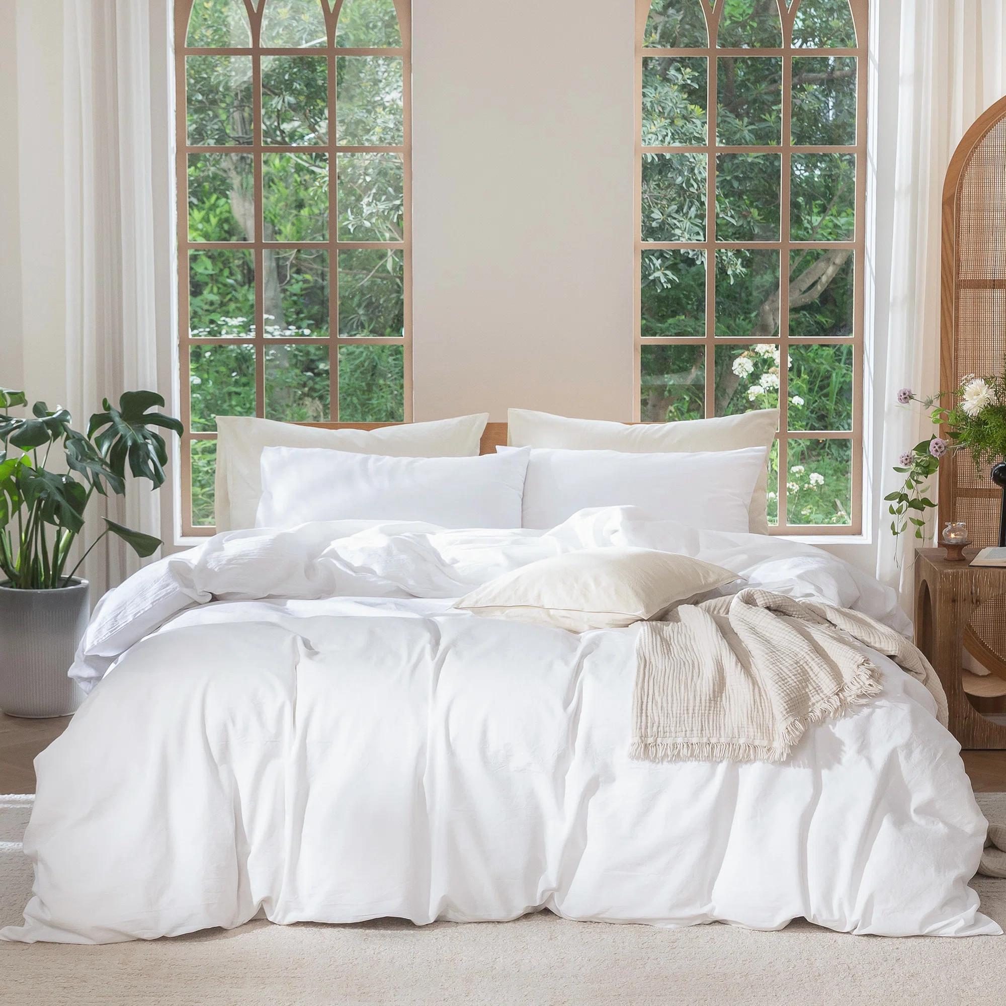 MooMee Duvet Cover Set 100% Washed Cotton Linen Like Textured Lightweight | Wayfair North America