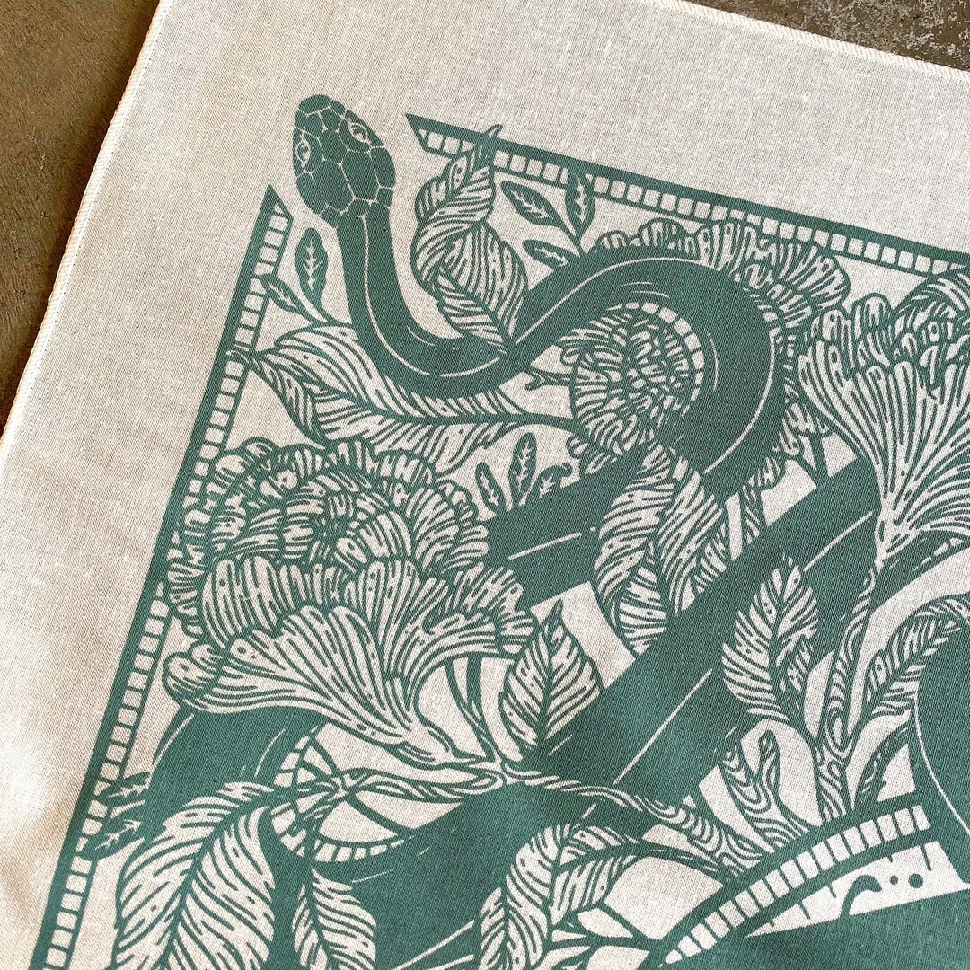 Floral Snake Bandana - Screen Printed - 100% Cotton - Nature Hair Scarf - Tarot Altar Cloth - Boh... | Etsy (US)