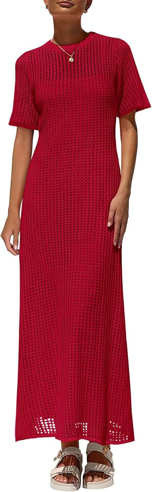 PRETTYGARDEN Womens Eyelet Cover Up Dress 2025 Summer Vacation Resort Maxi Dresses Beach Short Sl... | Amazon (US)