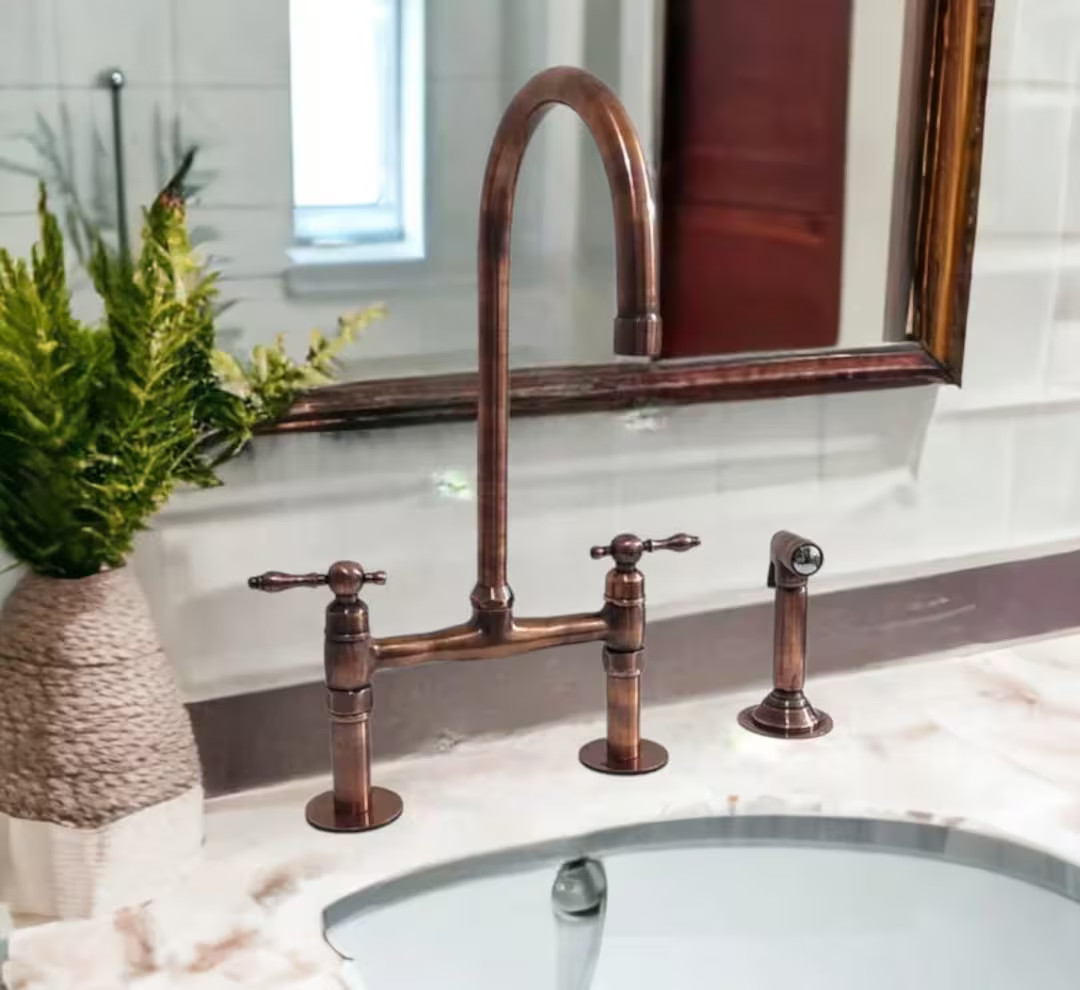 Vintage Charm Solid Brass Copper Kitchen Bridge Faucet,copper Bridge Faucet, Vintage Style Copper... | Etsy (US)