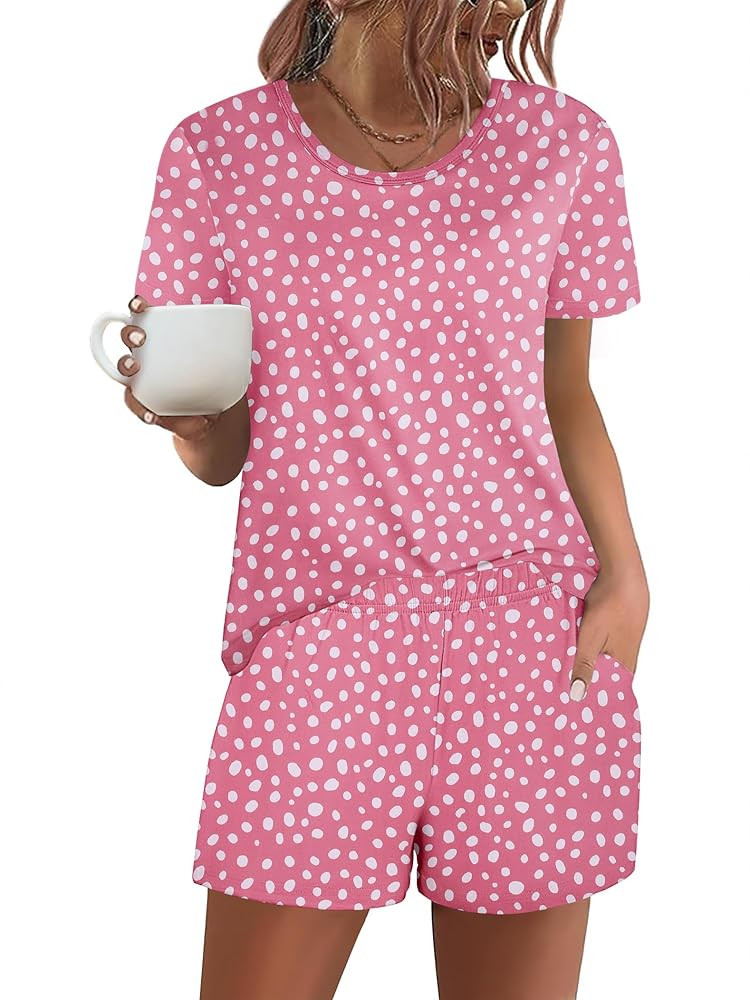 Ekouaer Women's Pajama Sets Short Sleeve Pjs 2 Piece Top and Shorts Sleepwear Comfy Soft Lounge S... | Amazon (US)