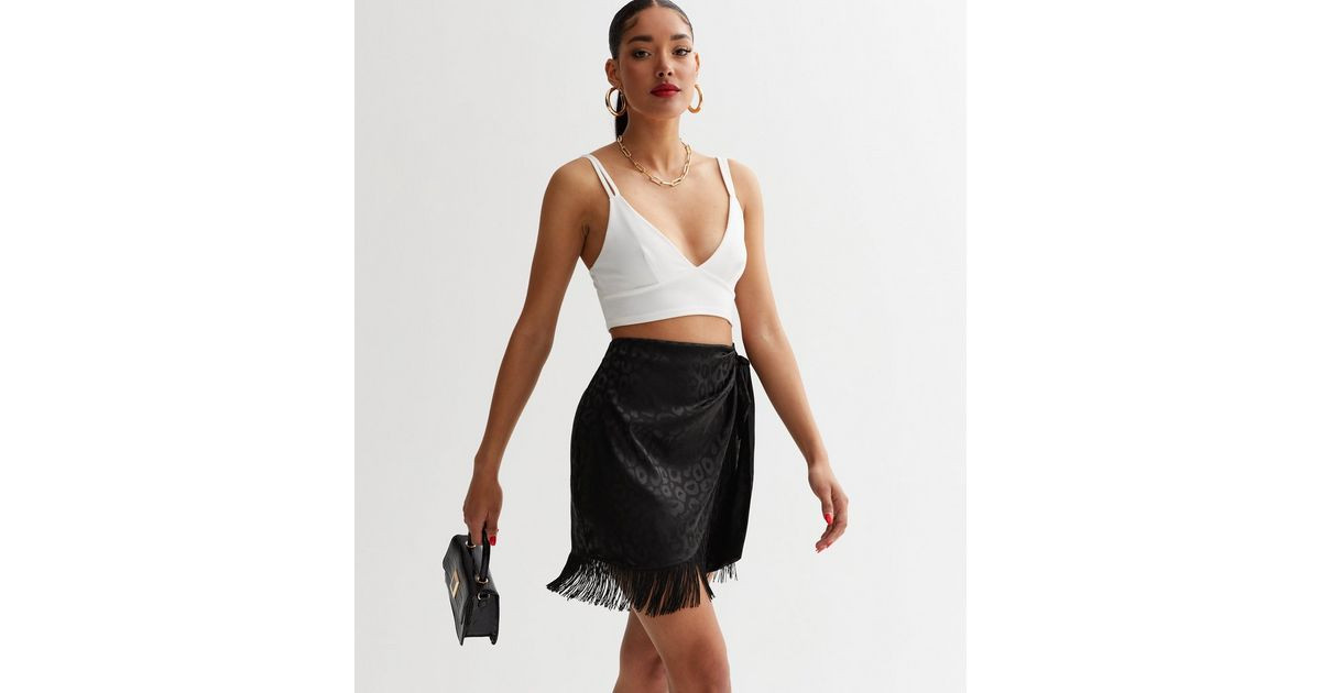 Black Satin Jacquard Fringe Trim Mini Skirt
						
						Add to Saved Items
						Remove from Sav... | New Look (UK)