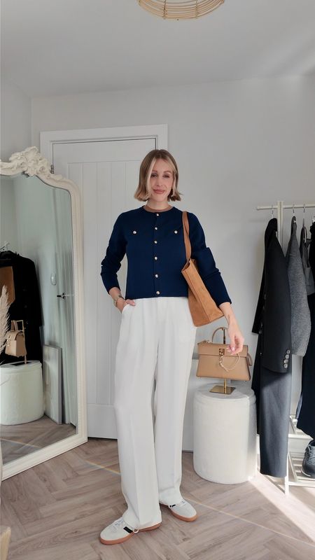 White wide leg trousers and navy jacket from Lilysilk - Extra 20% off LILYSILK everything coupon code: charlotte20off #lilysilk #widelegtrousers 

#LTKworkwear #LTKfindsunder100 #LTKVideo