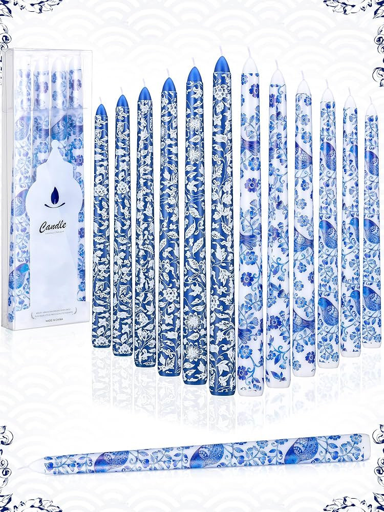 12 Pack Chinoiserie Taper Candles Blue and White Taper Candle Blue Willow Decorative Taper Candle... | Amazon (US)