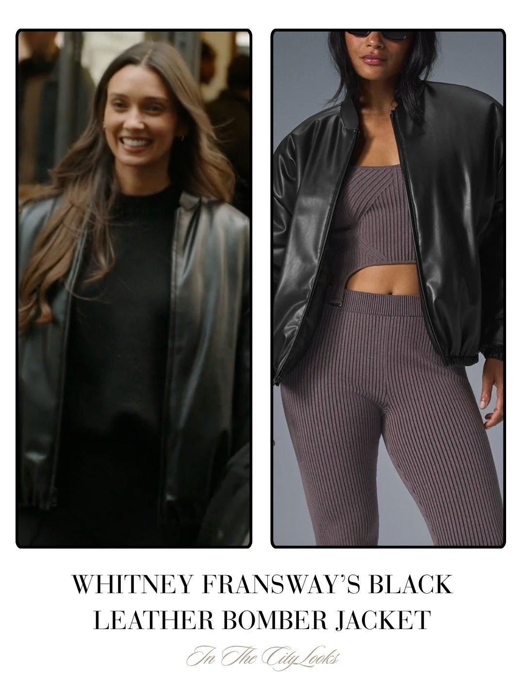 Whitney Fransway’s Black Leather Bomber Jacket