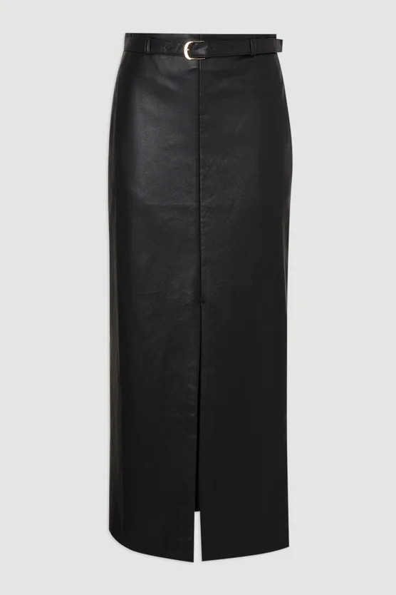 Faux Leather Tailored Midi Pencil Skirt | Karen Millen UK + IE + DE + NL