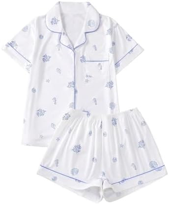Floerns Women's Floral Pajamas Notch Collar Print Sleepwear Two Piece Pajama Set | Amazon (US)