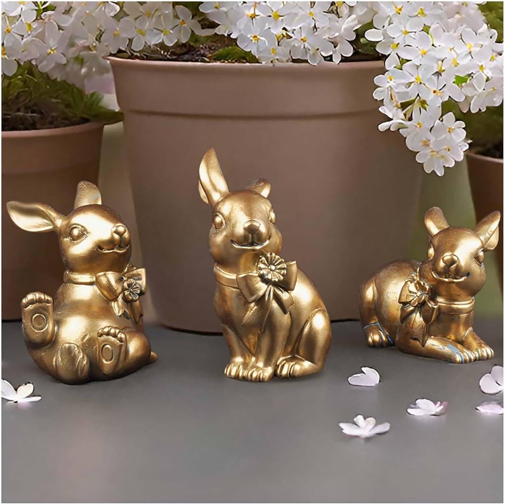 3Pcs Gold Easter Bunny Figurines - Mini Resin Rabbit Decor for Table, Vintage Easter Decorations ... | Amazon (US)