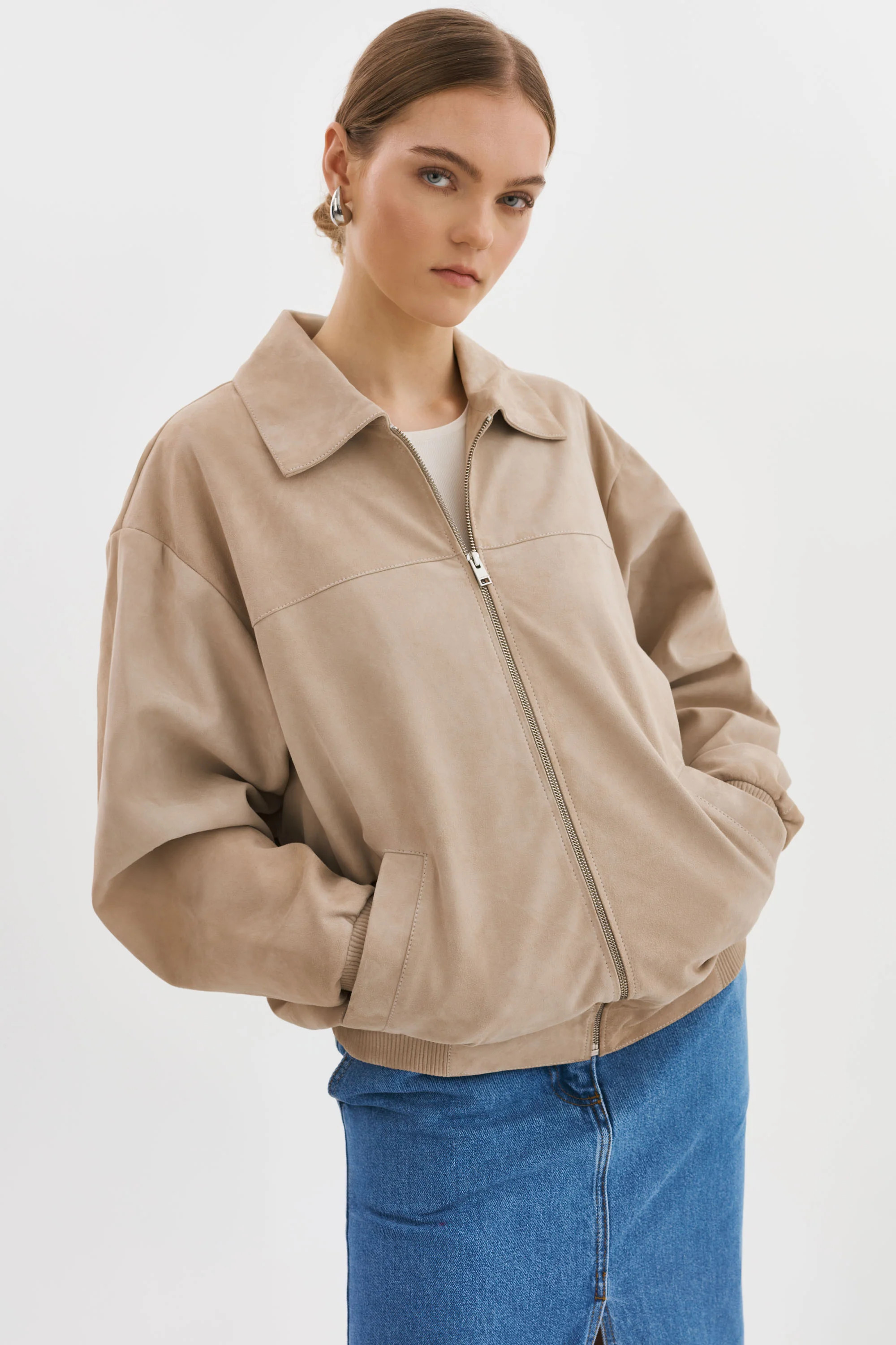 CADEN | Oversized Suede Bomber Jacket | LAMARQUE