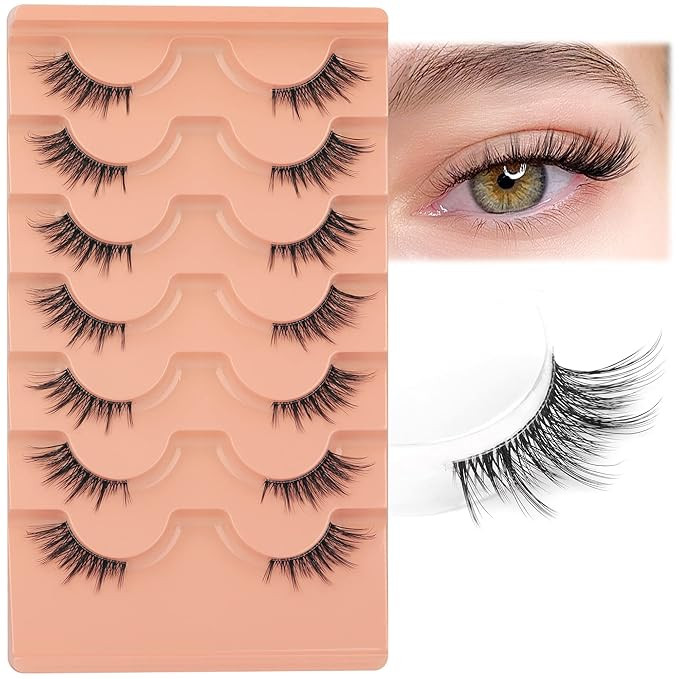 False Eyelashes Natural Half Lashes Wispy Manga Lashes C Curl Light Fake Eyelashes 7 Pairs Clear ... | Amazon (US)