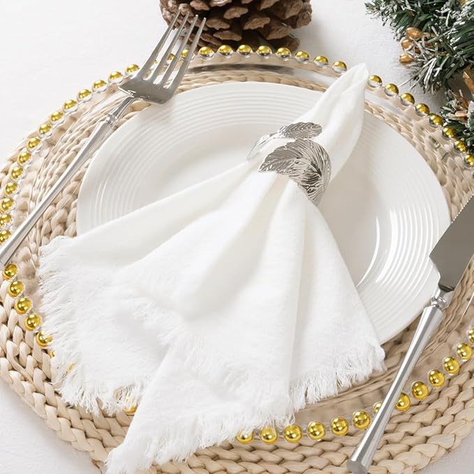 12 Pack Ivory White Cotton Linen Napkins with Fringe Fall Napkins Cloth Set of 12 Boho Thanksgivi... | Amazon (US)