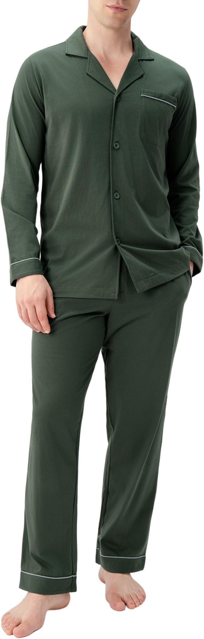 DAVID ARCHY Mens Pajamas Set Soft Cotton Notched Collar Pajamas for Men Long Sleeve Mens Sleepwea... | Amazon (US)