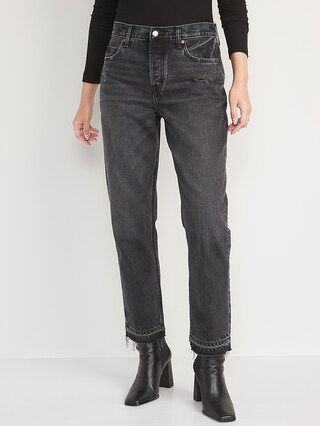 High-Waisted Button-Fly Slouchy Straight Cut-Off Non-Stretch Jeans for Women | Old Navy (US)