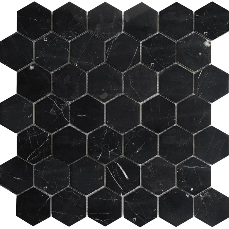 Nero Marquina 2" x 2" Marble Honeycomb Mosaic Wall & Floor Tile | Wayfair North America