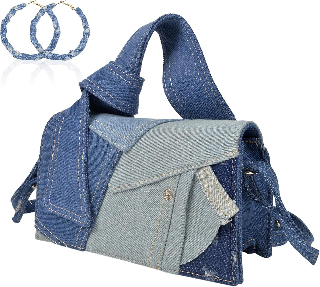 QZUnique Denim Purses set for Women Mini Jeans Handbag & Circle Earrings for Teen Girls Top Handl... | Amazon (US)