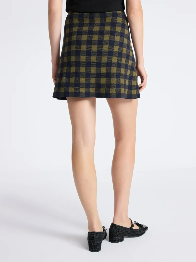 Free Assembly Women's Fit and Flare Plaid Mini Sweater Skirt, Sizes, XS-XXL | Walmart (US)