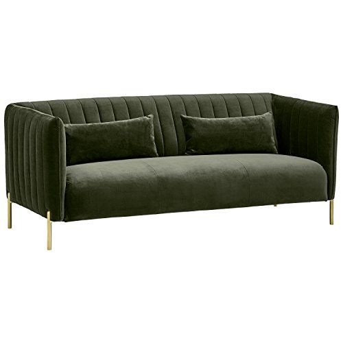 Amazon Brand – Rivet Frederick Mid-Century Channel Tufted Velvet Sofa Couch, 77.5"W, Forest Green | Amazon (US)