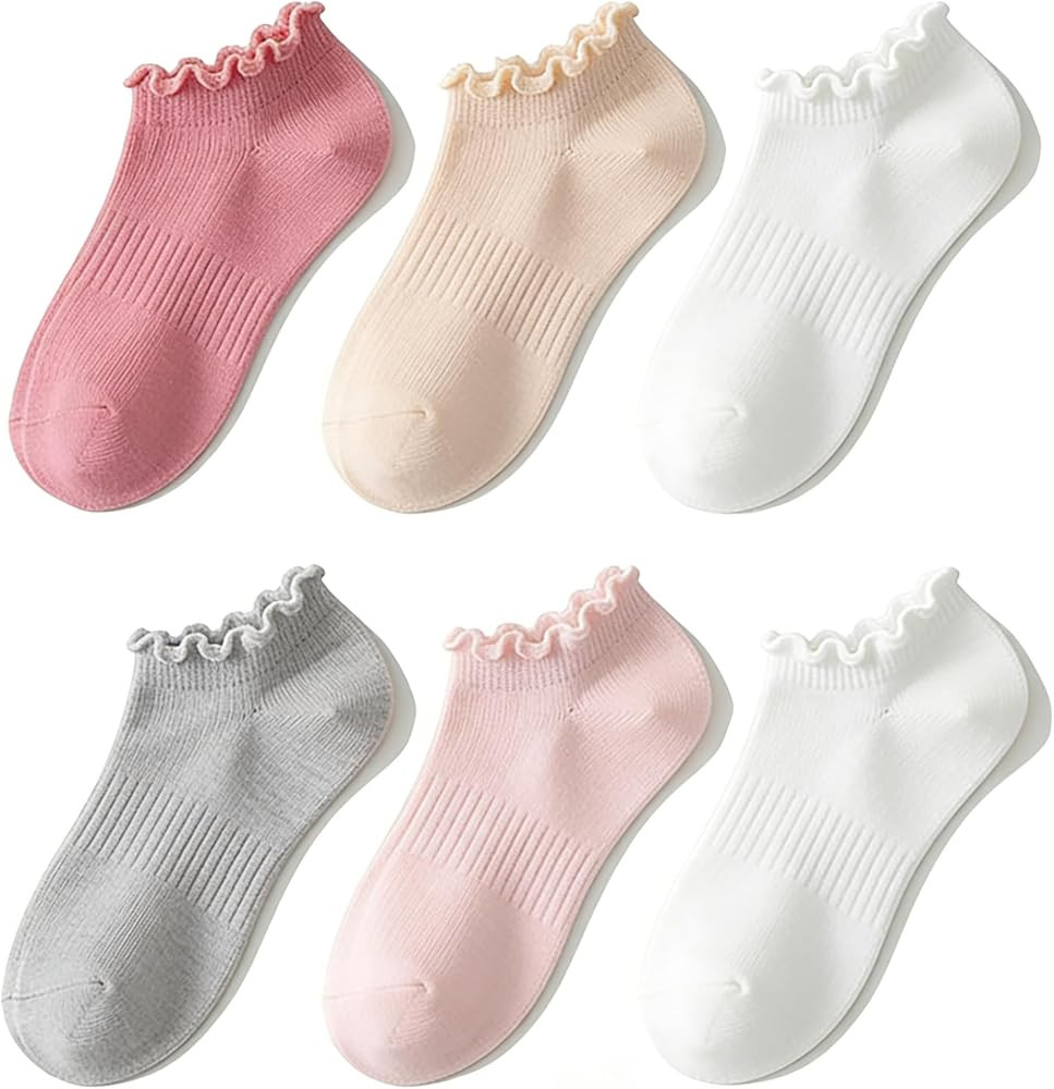 No Show Socks Womens Low Cut Non Slip Cute Ruffle Ankle Socks 6 Pairs | Amazon (US)