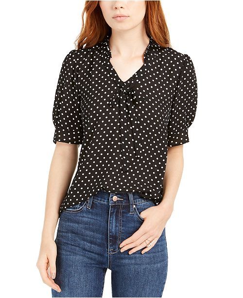 CeCe Polka Dot Tie-Front Top & Reviews - Tops - Women - Macy's | Macys (US)