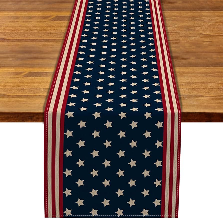 Rainlemon Linen Memorial Day Table Runner American Patriotic Home Dining Room Table Mantle Firepl... | Amazon (US)