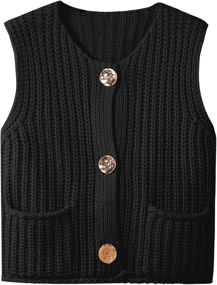 Hixiaohe Womens Crochet Chunky Knit Top Sleeveless Button Down Crop Tops Trendy Cardigan Sweater ... | Amazon (US)