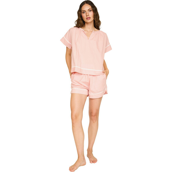 Women's Contrast Trim Dolman Sleeve Top & Pajama Shorts Set, Conch | Maisonette