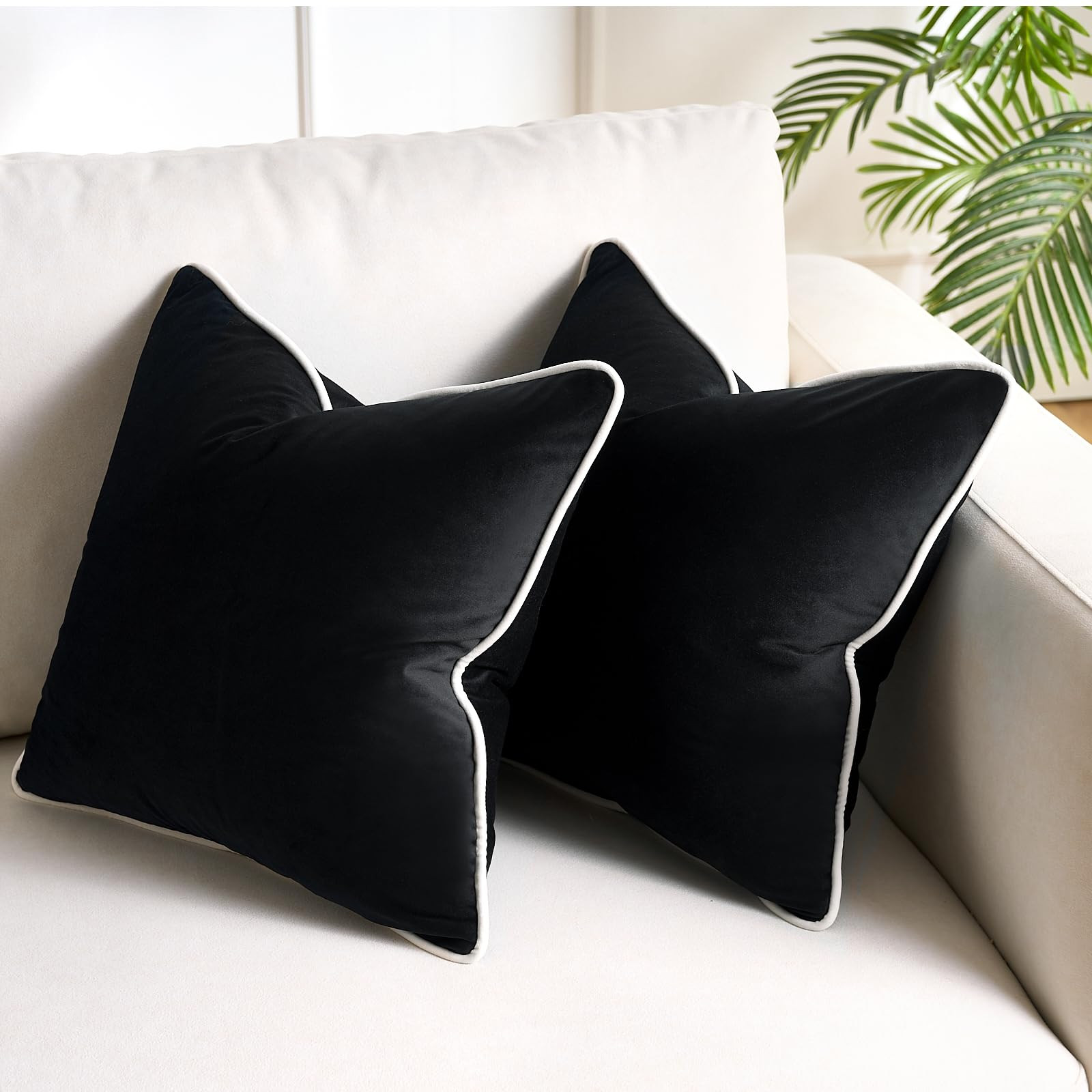 Black Throw Pillow Covers 18x18 Decorative Velvet Couch Pillow Covers for Modern Home Decor Cushi... | Amazon (US)
