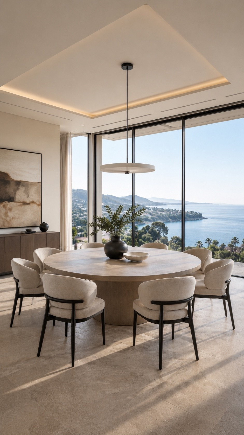 Elegant dining room with soft curves, warm neutrals, and a stunning ocean-view luxury feel.

#diningroom #coastaldiningroom #moderndiningroom #interiordesign #homedecor #neutralinterior #rounddiningtable #statementlighting #coastalluxury #modernhome #diningroomdecor #interiorinspo #eleganthome #softminimalism #warmminimalism #oceanviewhome #homeinspiration #pinteresthome #ltkhome #refinedinteriors