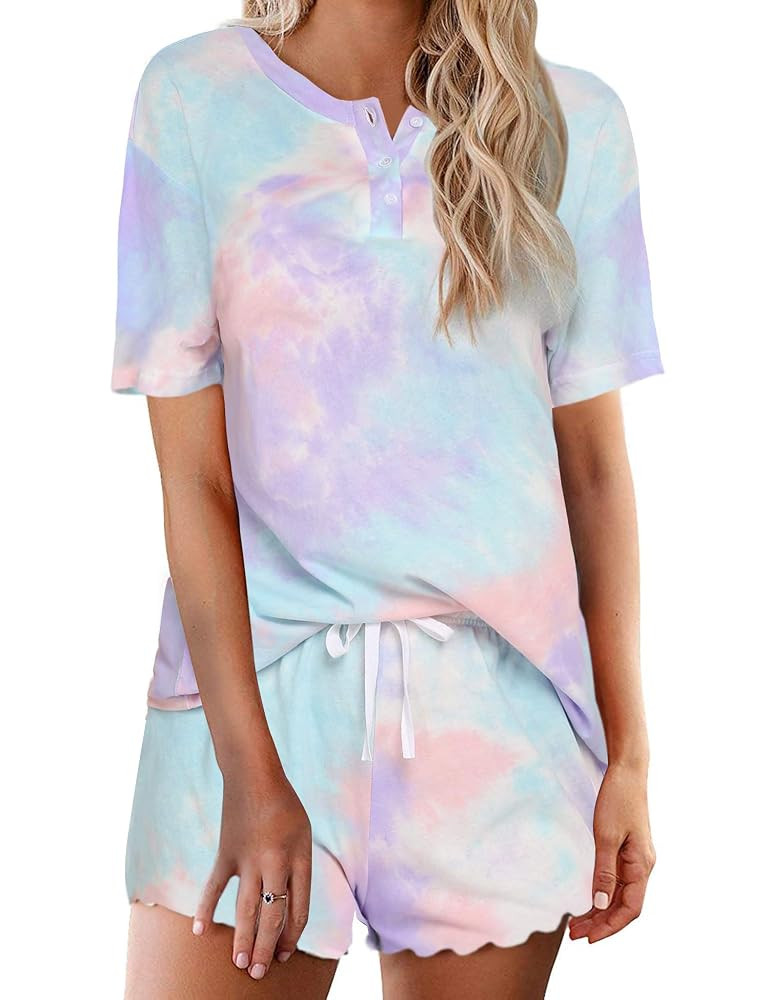 Ekouaer Tie Dye Pajamas Set Womens Loungewear Sleepwear 2 Piece PJ Sets | Amazon (US)