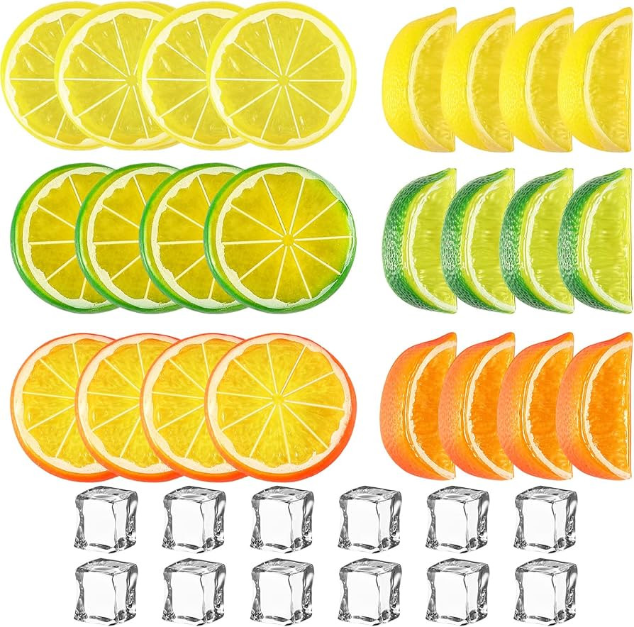 Cindeer 24 Pcs Fake Lemon Slices Blocks and 12 Pcs Fake Ice Cubes Set - Artificial Lemon Lime Sli... | Amazon (US)