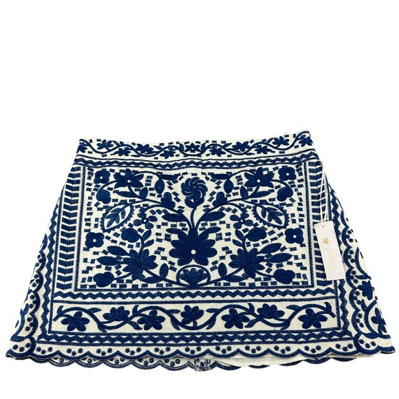 J. Marie Blue White Embroidered Cotton Mini Skirt Scalloped Hem JM3687-D XL NEW | Poshmark