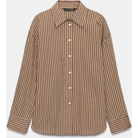 Zara - Striped Oversize Poplin Shirt - Brown / Ecru - M - Woman | Zara UK