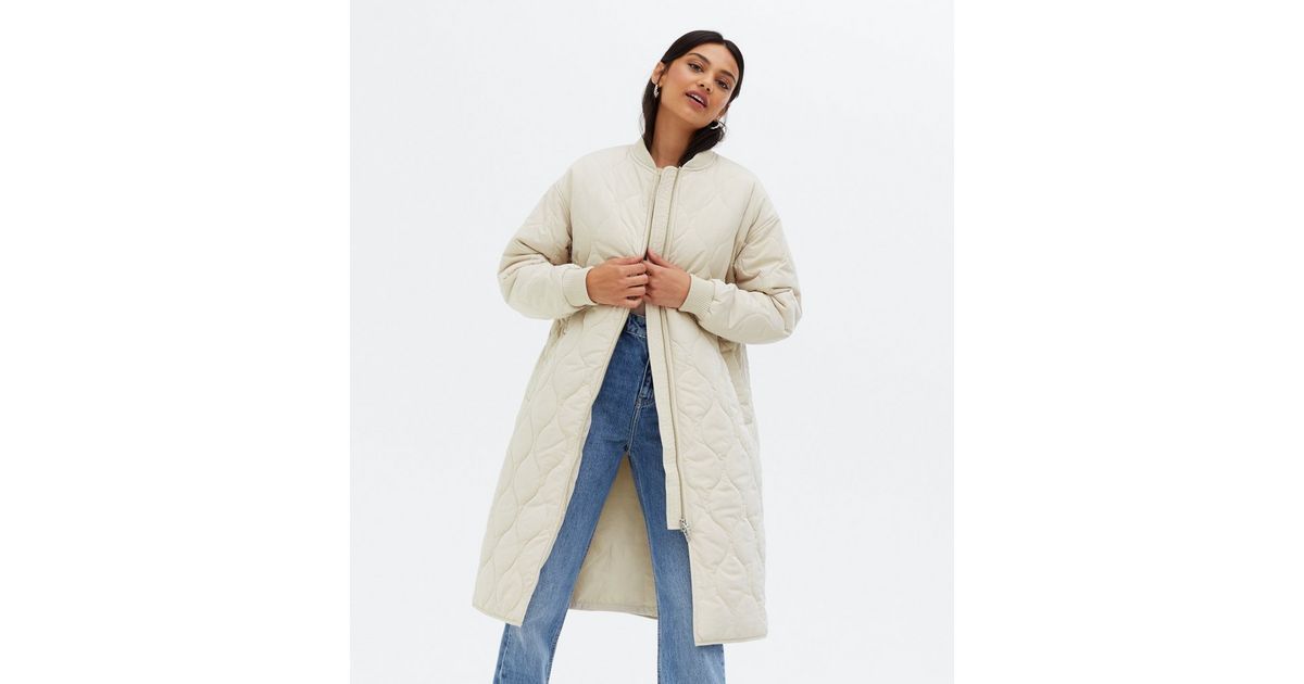 Cream Quilted Long Bomber Jacket
						
						Add to Saved Items
						Remove from Saved Items | New Look (UK)