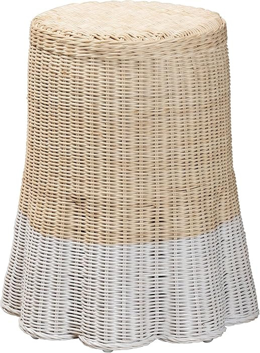 Bali & pari Sarna Natural Rattan End Table - Handwoven Wicker Accent Table with Scalloped Base an... | Amazon (US)