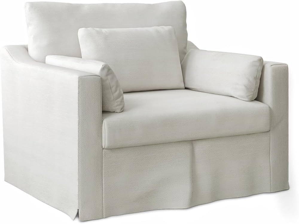 33" W Oversize Accent Chair, Extra Deep Seat Coastal Armchair, Washable Linen Slipcovered Chair, ... | Amazon (US)