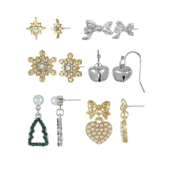 Holiday Time Christmas Motifs Earrings, 6 Pairs | Walmart (US)