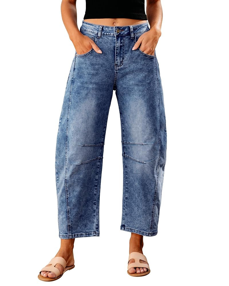 GRAPENT Barrel Jeans for Women Trendy High Waisted Wide Leg Baggy Cropped Relax Fit Stretch Denim... | Amazon (US)