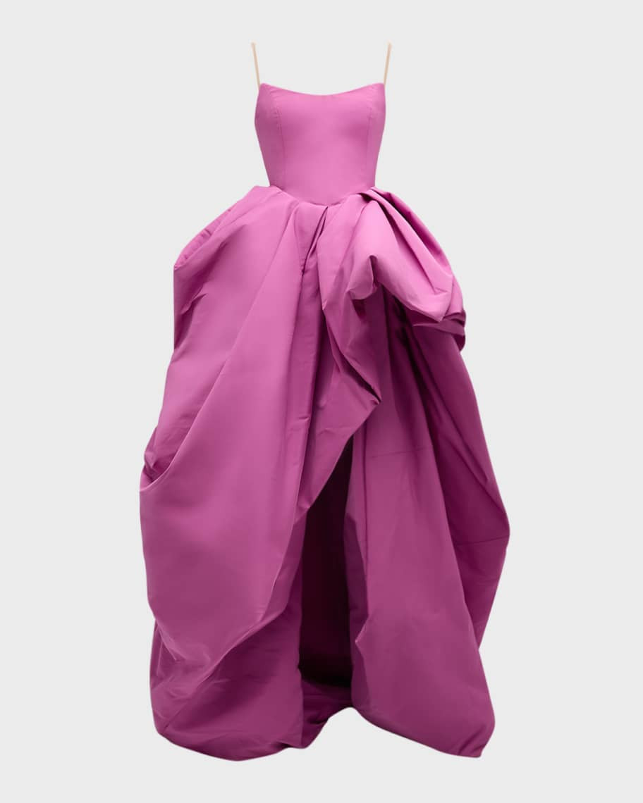 Oscar de la Renta Strapless Draped High-Low Faille Gown | Neiman Marcus