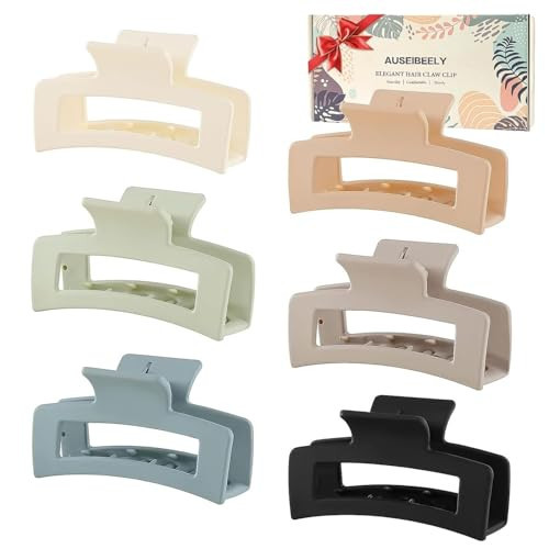 Auseibeely 6 Pack Square Claw Clips for Women Girls,Rectangle Hair Clip 3.35" Medium Non-slip Claw Clips, Strong Hold Matte Jaw Claws for Thin/Medium Hair Banana Jaw Clips Accessories Gift | Amazon (US)