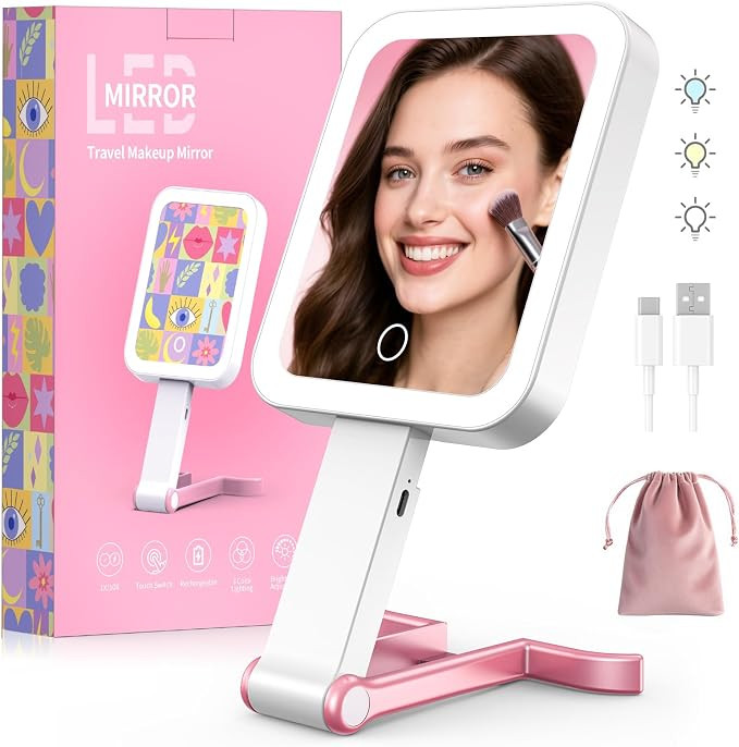 Travel Makeup Mirror with Lights 10X/1X Double-Sided Magnifying LED Beauty Mirror Rechargeable Po... | Amazon (US)